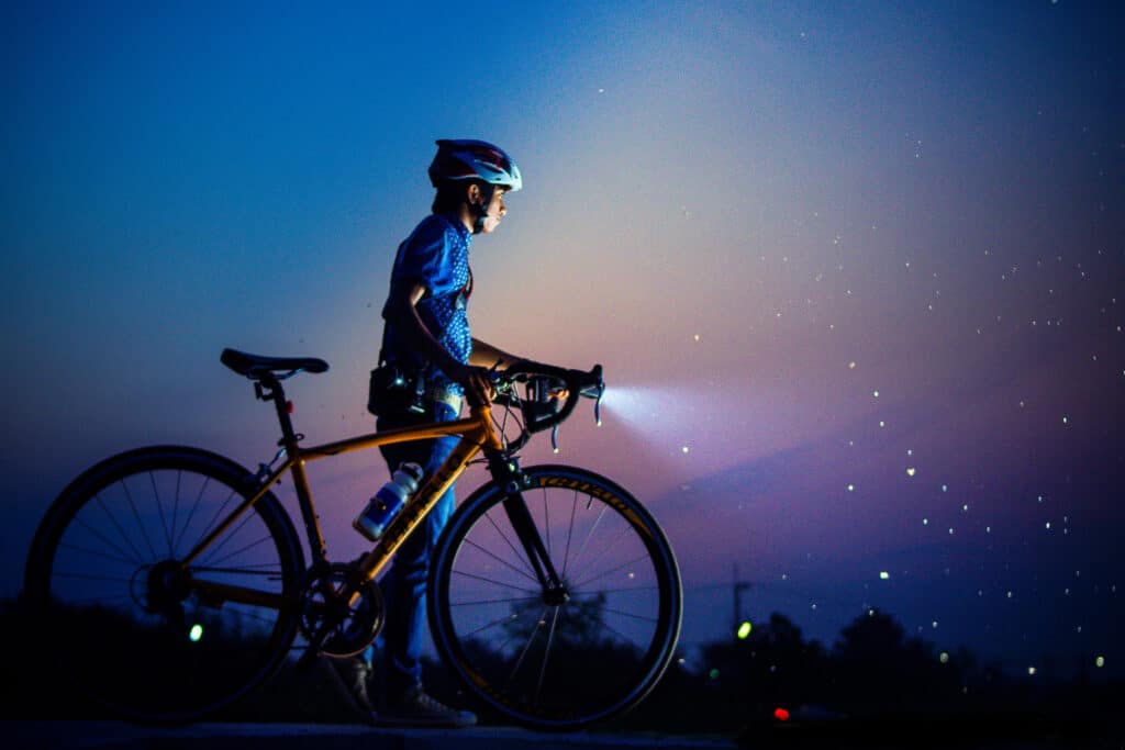 man with bicycle helmet